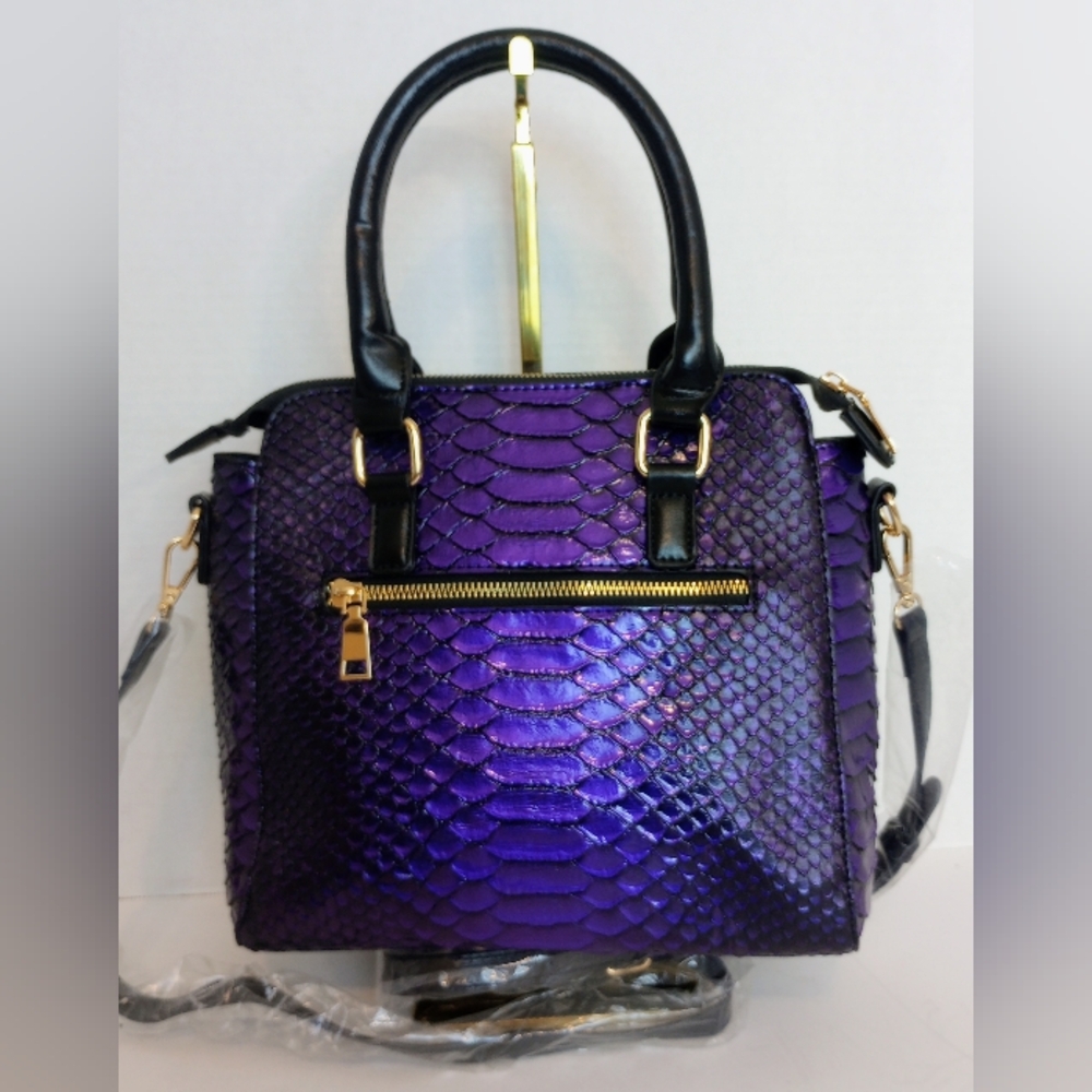 Purple Snake-Embossed Satchel Handbag - Unbranded - Picture 2 of 6